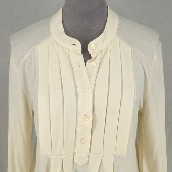 J Jill Top Womens Medium Ivory Cotton Knit Pleated Front Blouse Pullover Career - Picture 8 of 13